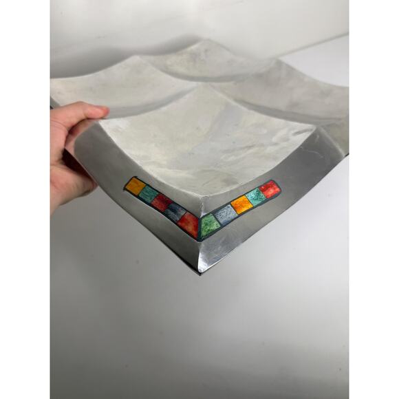 Mikasa Carnival Inlaid Mosaic Silver DPKO 1-835 4 Section Server 14" Square - Picture 7 of 10